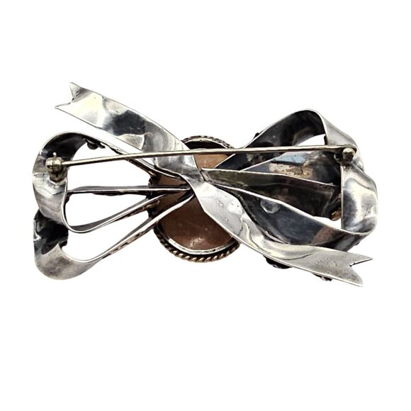 Vintage Hobe? Carved Shell Cameo Ribbon Brooch Sterling Silver 14K GF Tested - Picture 10 of 16